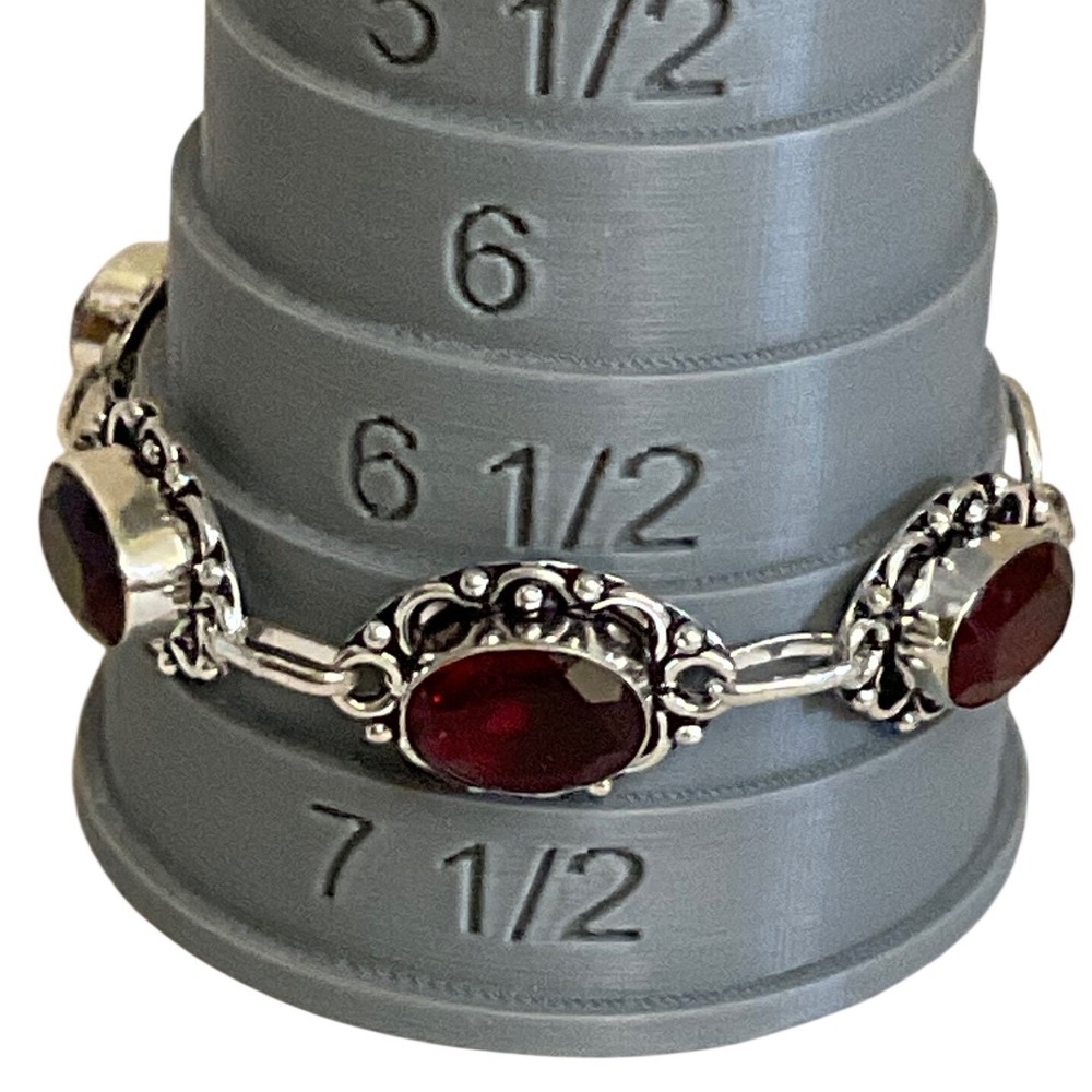Sterling Silver Bracelet with Faceted Red Cabochons Adjustable 6.5 to 7" - Picture 9 of 9